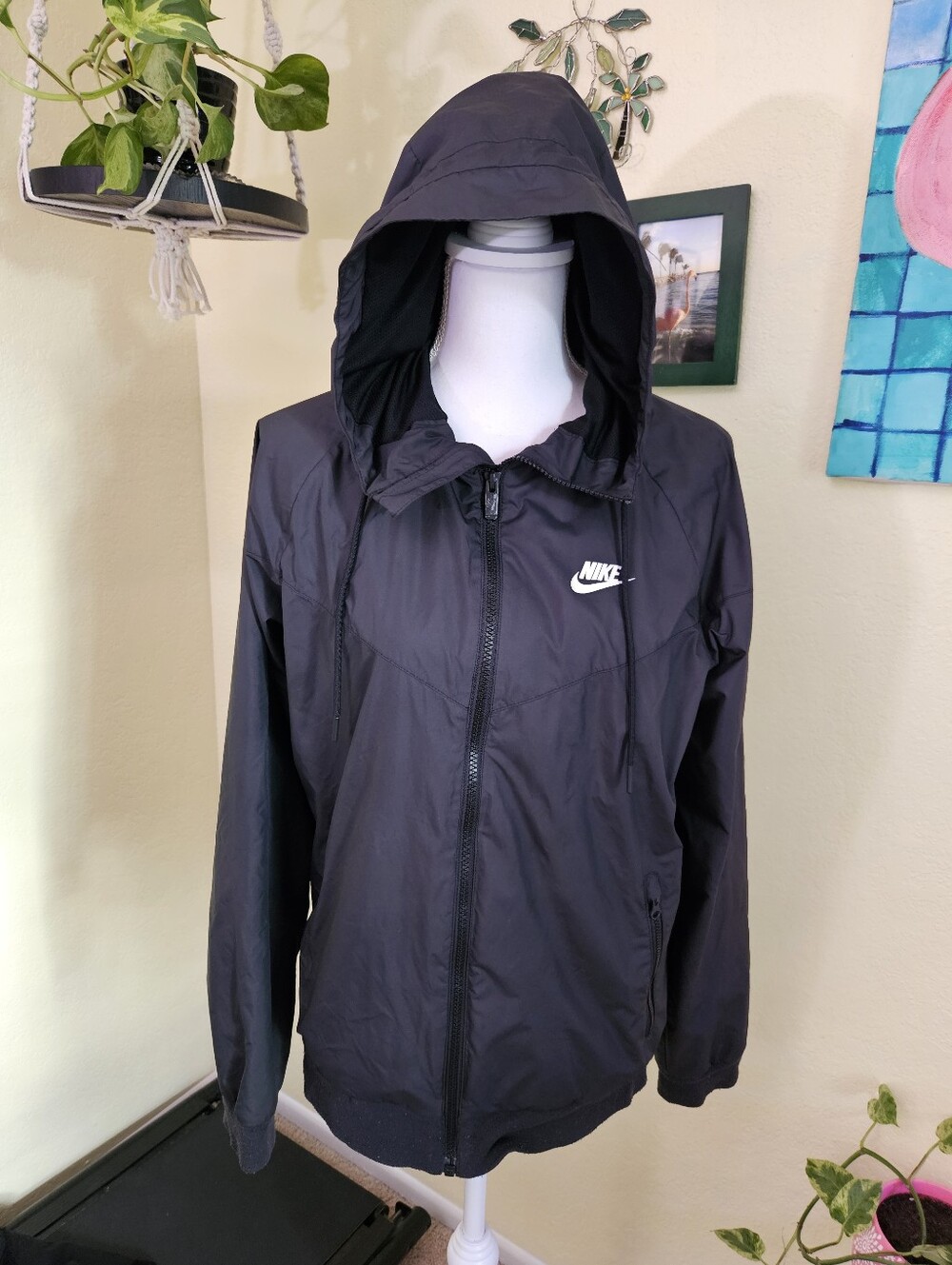 Nike Glanz windrunner Black Hooded Utility Windbreaker Jacket Sz S